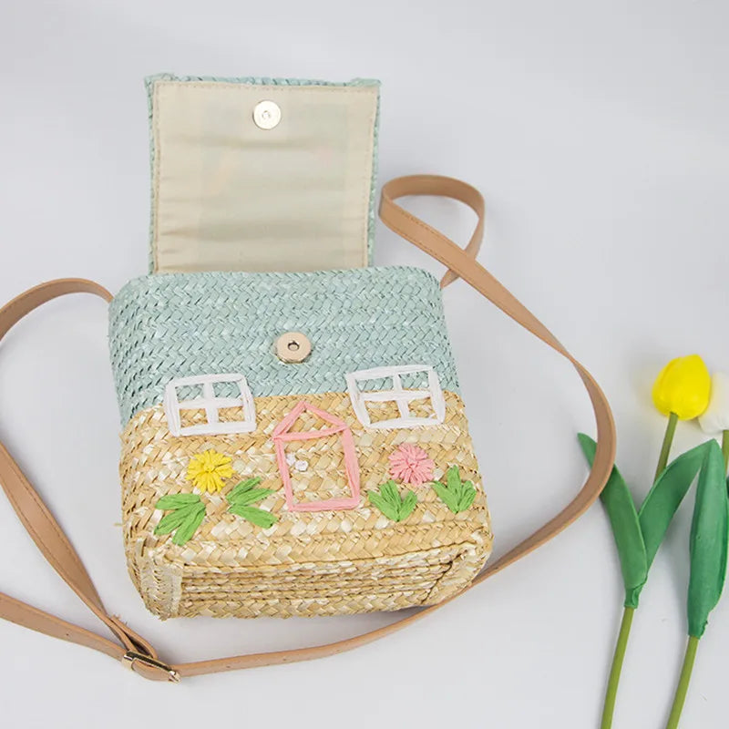 Children's Straw Woven Bag Small House Woven Bag