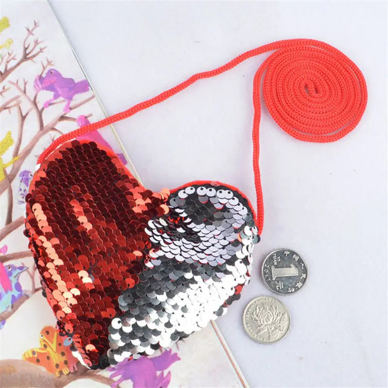 Sequins Lanyard Bag for Kids Coin Purse Diagonal Wild Pattern