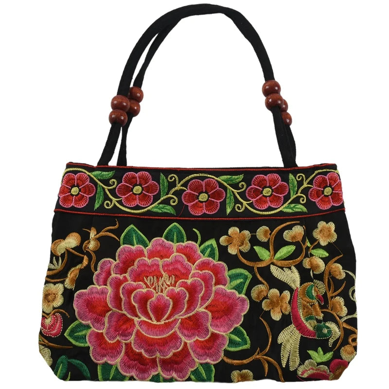 Chinese Style Embroidery Women Handbag Red Peony