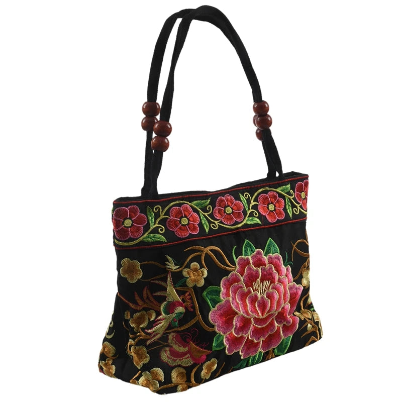 Chinese Style Embroidery Women Handbag Red Peony