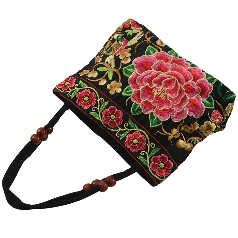 Chinese Style Embroidery Women Handbag Red Peony