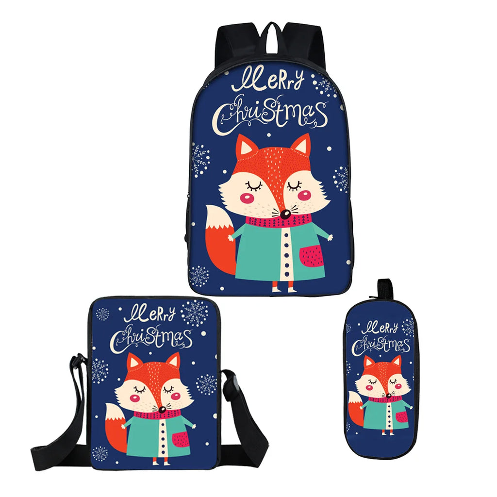 Christmas Three-piece Backpack Creative Polyester Comfortable Burden Reduction