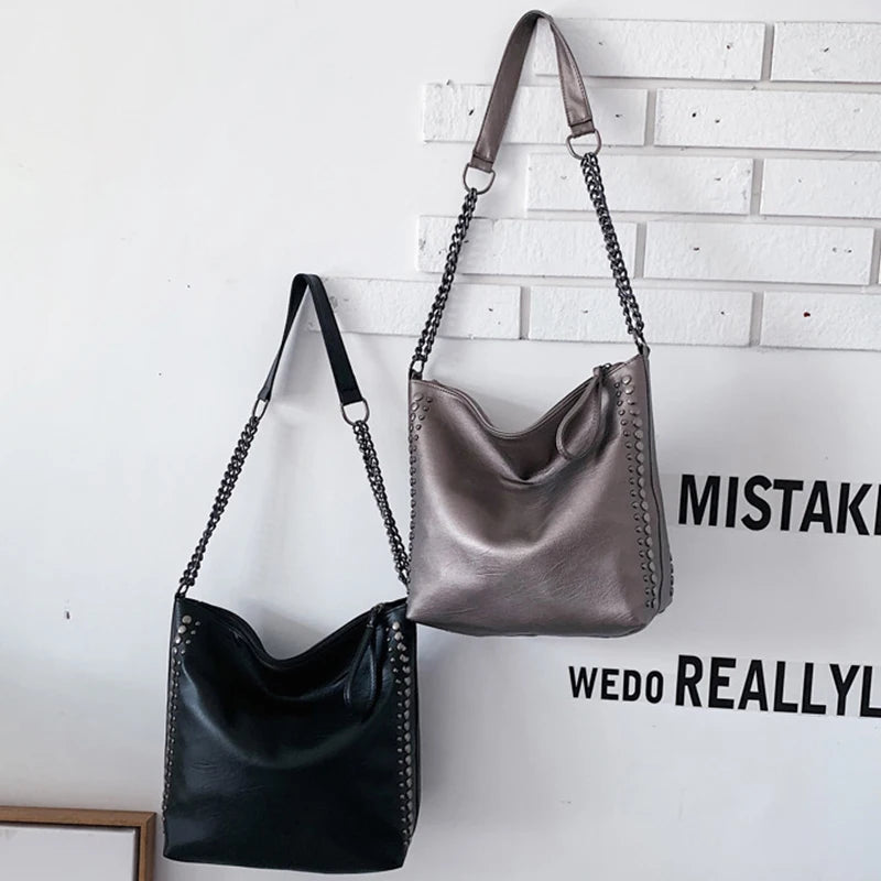 Chuwanglin Rivet Totes Shoulder Handbag Women PU Leather Chain Crossbody Bag