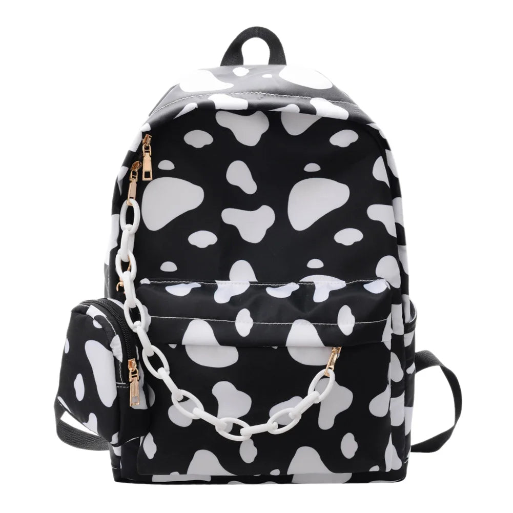 Casual Nylon Shoulder School Bags Cow Letter Print Women Girls Backpacks