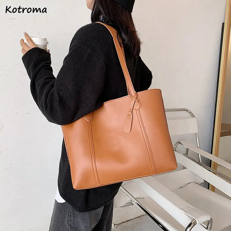 Classic Daily Shoulder Bags Women Waterproof PU Leather Handbag