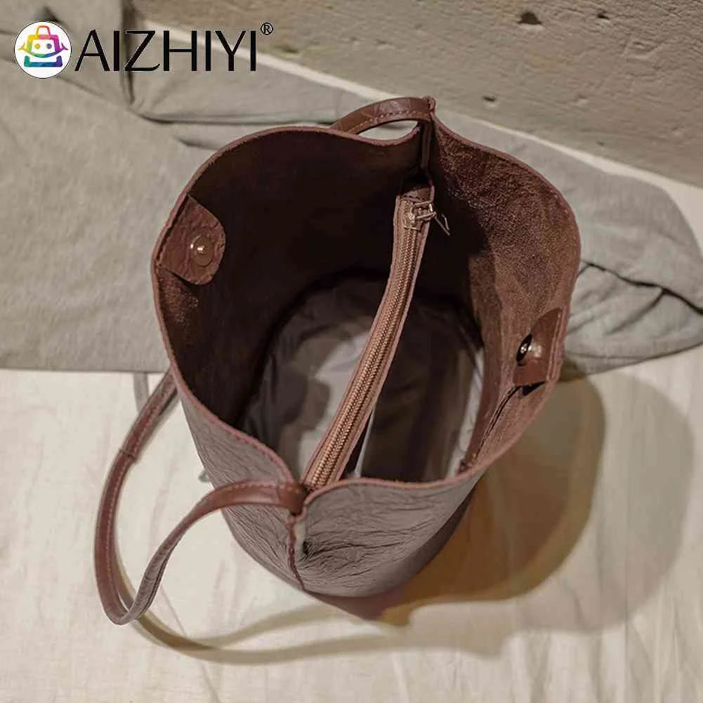 Women Shoulder Crossbody Bag PU Leather Bucket TOTES Retro Travel Handbag
