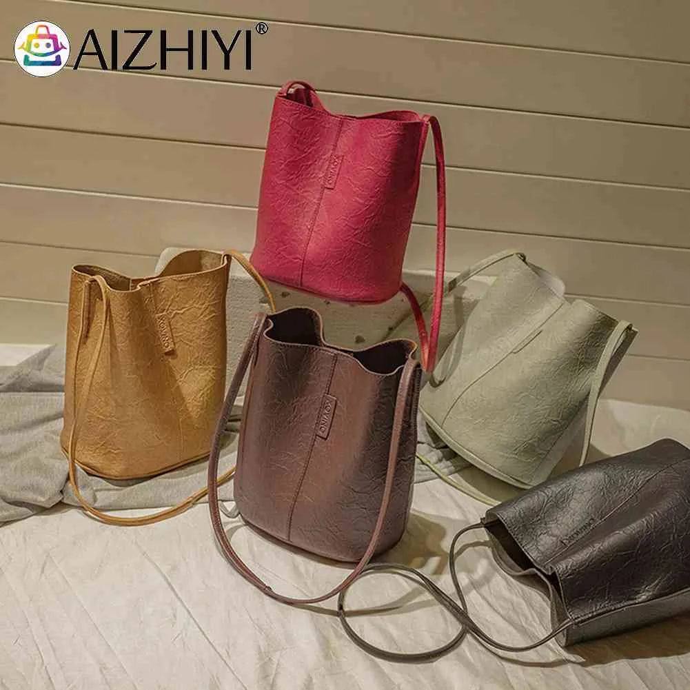 Women Shoulder Crossbody Bag PU Leather Bucket TOTES Retro Travel Handbag