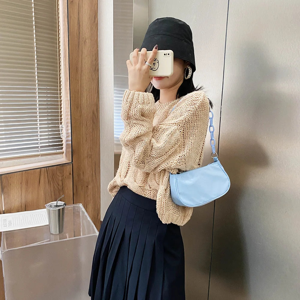 Classic Texture Women Nylon Totes Shoulder Bag Street Style Handbag Purse