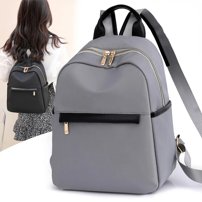 Classic Women's Leather Backpack Schoolbag Solid Color Shoulder Bag