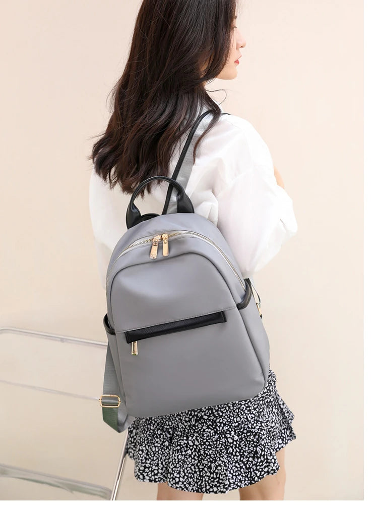 Classic Women's Leather Backpack Schoolbag Solid Color Shoulder Bag