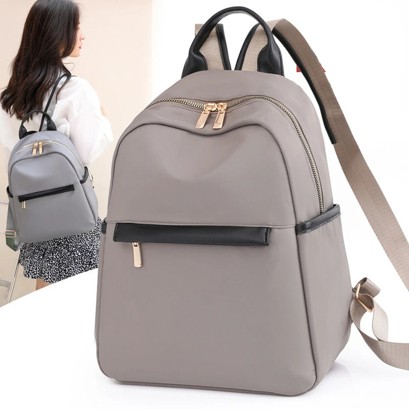 Classic Women's Leather Backpack Schoolbag Solid Color Shoulder Bag