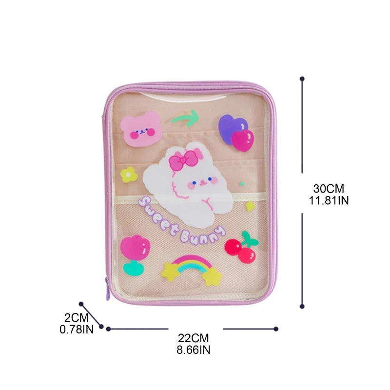 Cartoon Bear Clear Tablet Sleeve Bag with Zipper
