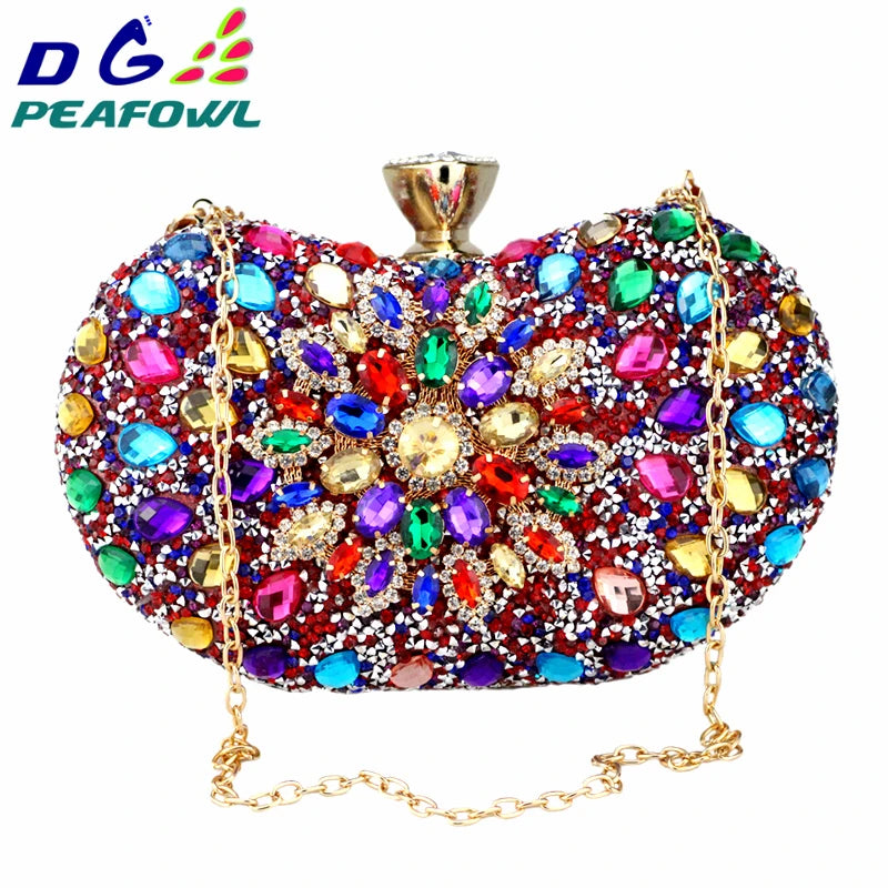 Crystal Floral Clutch Chain Evening Bag Diamond Wedding Shoulder Wallet Purse