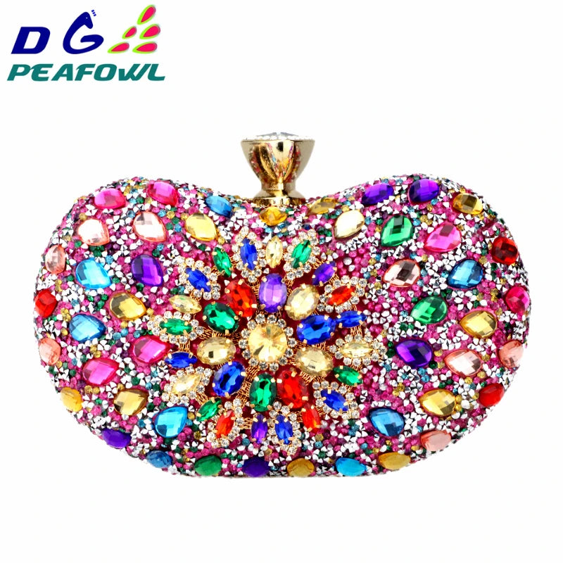 Crystal Floral Clutch Chain Evening Bag Diamond Wedding Shoulder Wallet Purse