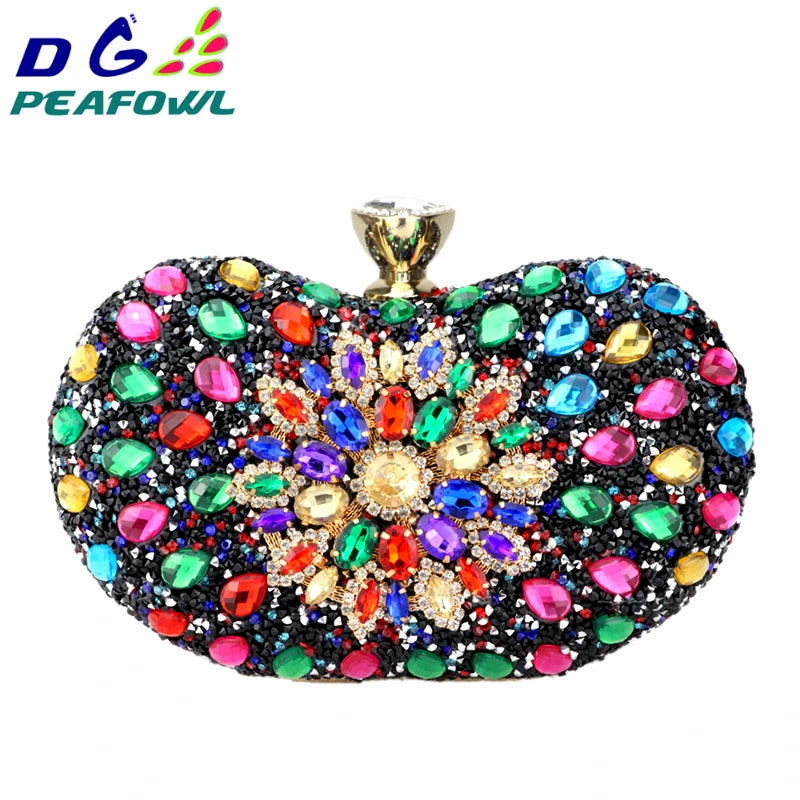 Crystal Floral Clutch Chain Evening Bag Diamond Wedding Shoulder Wallet Purse