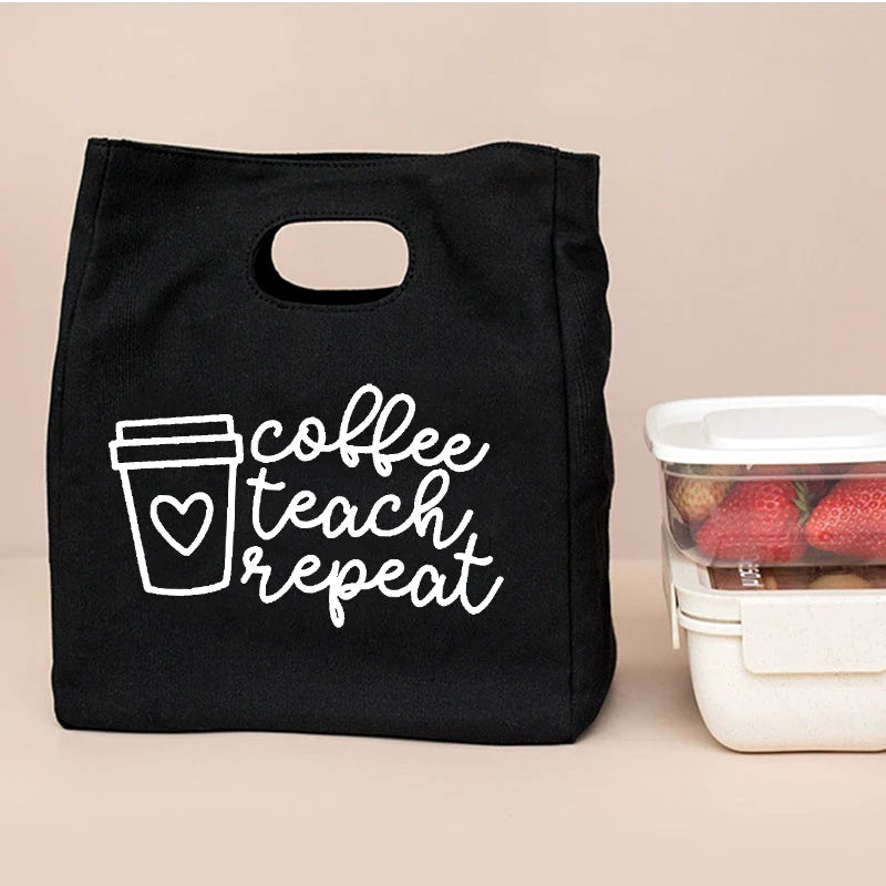 Coffee Teach Repeat Print Lunch Bags Cooler Bags Tote Thermal Breakfast Box