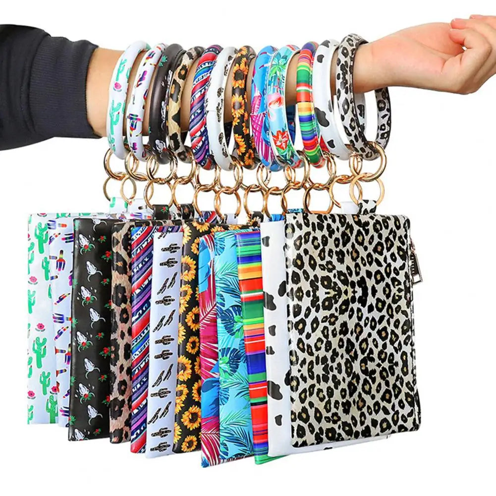 Coin Purse Bangle Handle Faux Leather Clutch Wallet