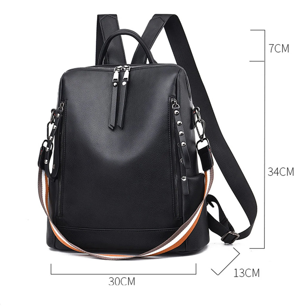 Casual Leather Backpack Waterproof Travel Rolling Backpack