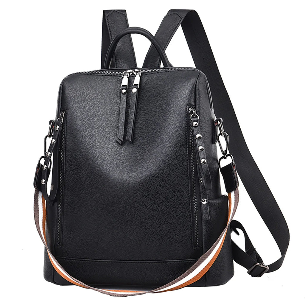 Casual Leather Backpack Waterproof Travel Rolling Backpack
