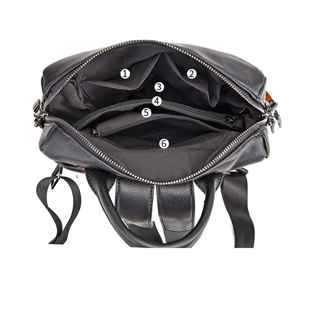 Casual Leather Backpack Waterproof Travel Rolling Backpack