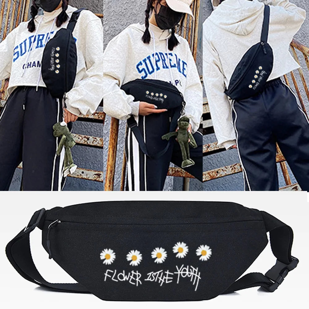 Chrysanthemum Print Waist Bags Men Chest Pack Casual Phone Pouch Women