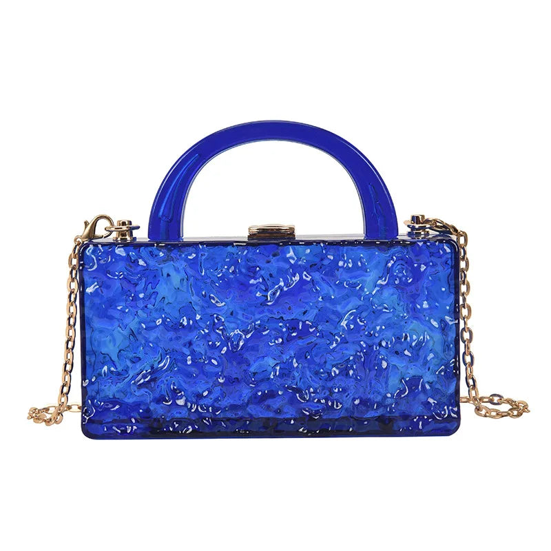 Colorful Acrylic Clutch Bag Glitter Evening Clutch With Chain