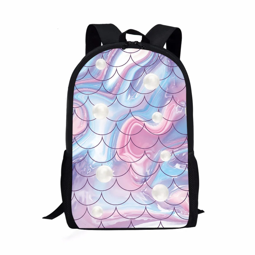 Colorful Beach Theme Fishtail Print Kids Schoolbag