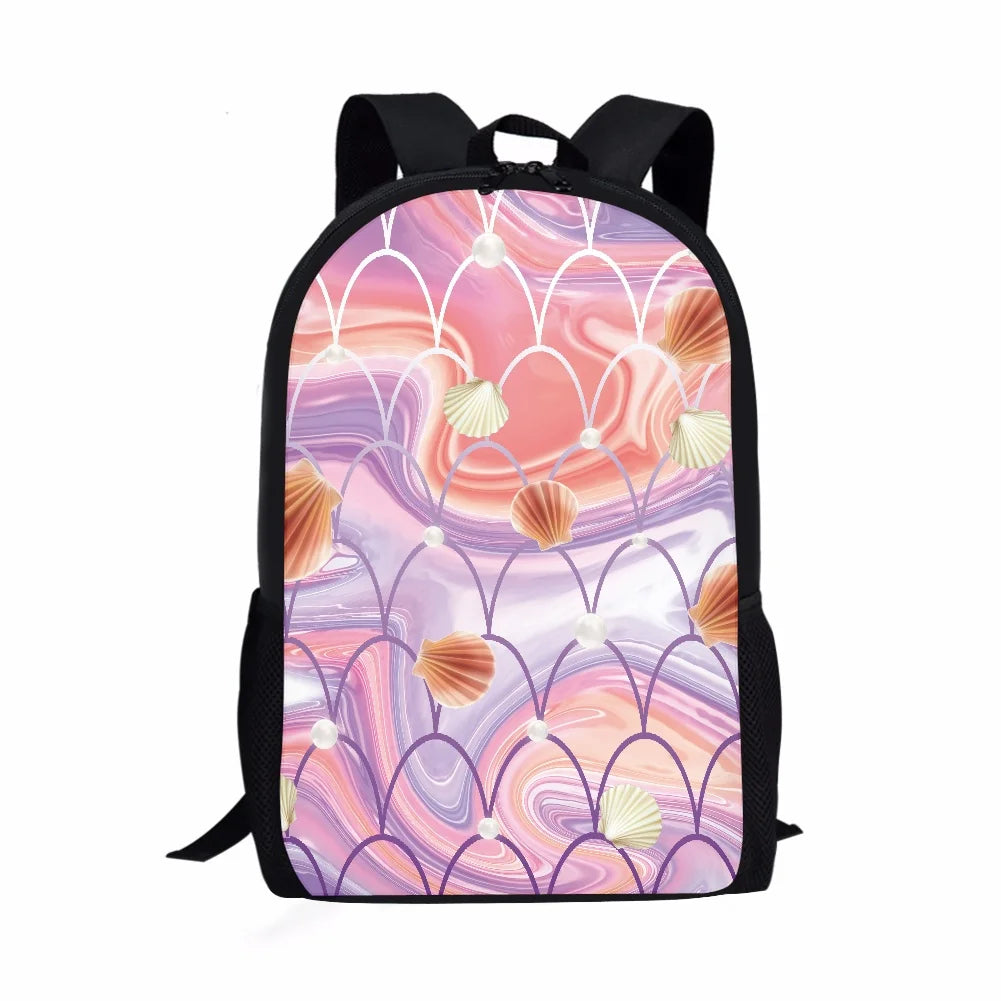 Colorful Beach Theme Fishtail Print Kids Schoolbag