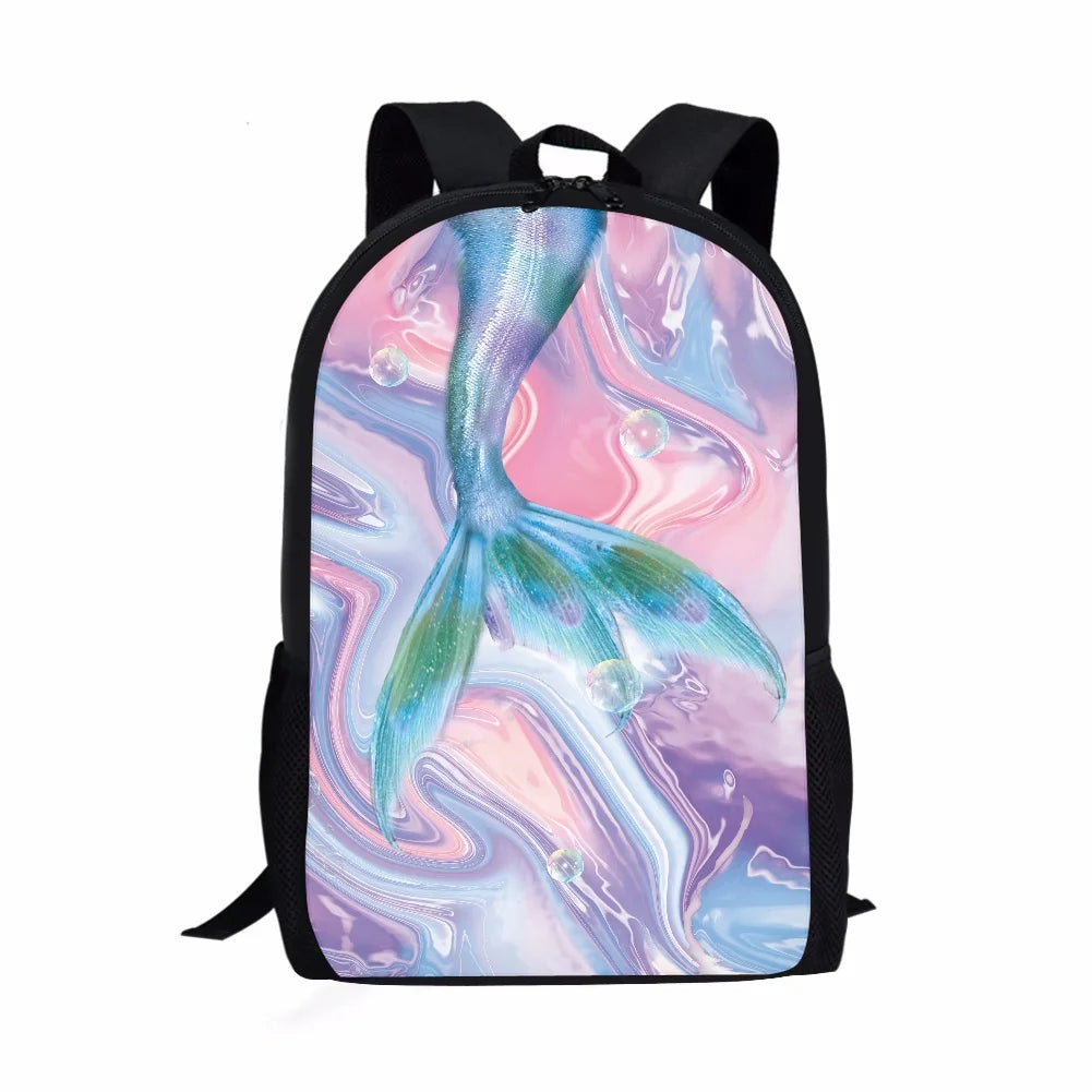 Colorful Beach Theme Fishtail Print Kids Schoolbag