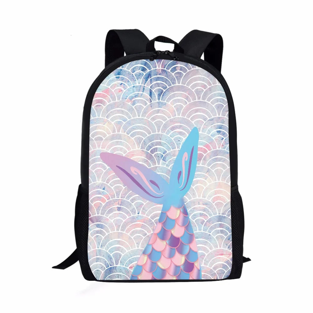 Colorful Beach Theme Fishtail Print Kids Schoolbag