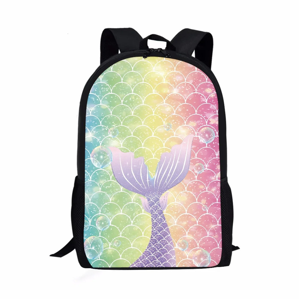 Colorful Beach Theme Fishtail Print Kids Schoolbag