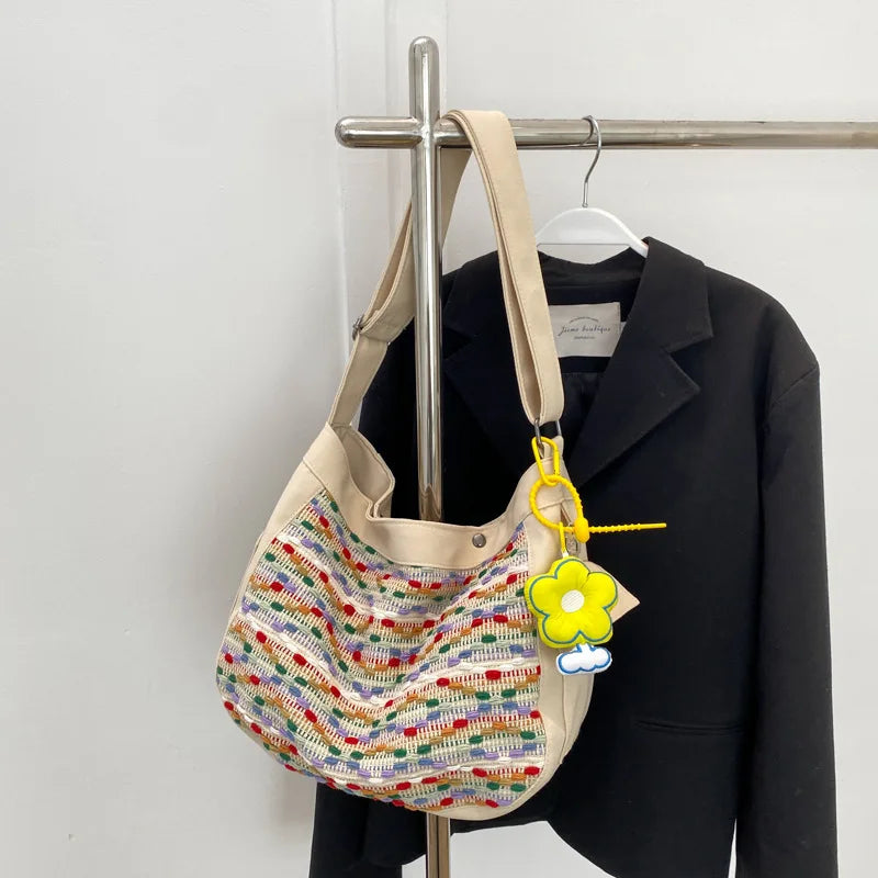 Colorful Canvas Shoulder Bags Women Large Capacity Cross-body Totes Handbags