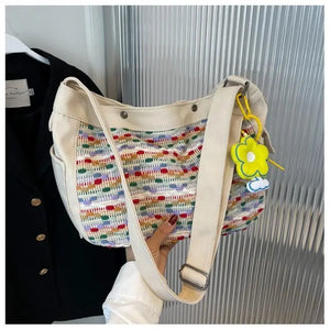 Colorful Canvas Shoulder Bags Women Large Capacity Cross-body Totes Handbags