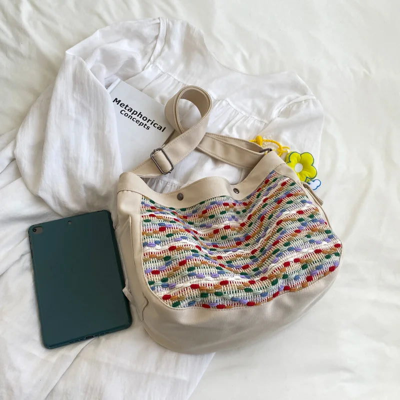 Colorful Canvas Shoulder Bags Women Large Capacity Cross-body Totes Handbags