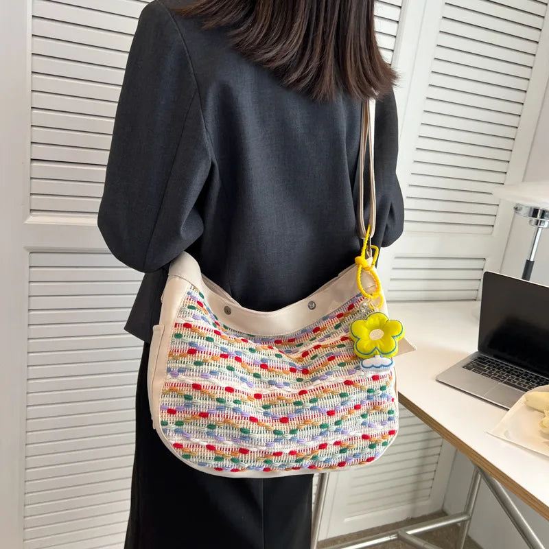 Colorful Canvas Shoulder Bags Women Large Capacity Cross-body Totes Handbags