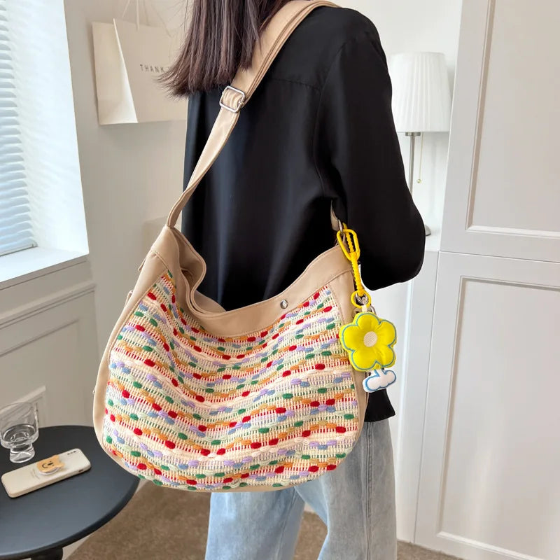 Colorful Canvas Shoulder Bags Women Large Capacity Cross-body Totes Handbags