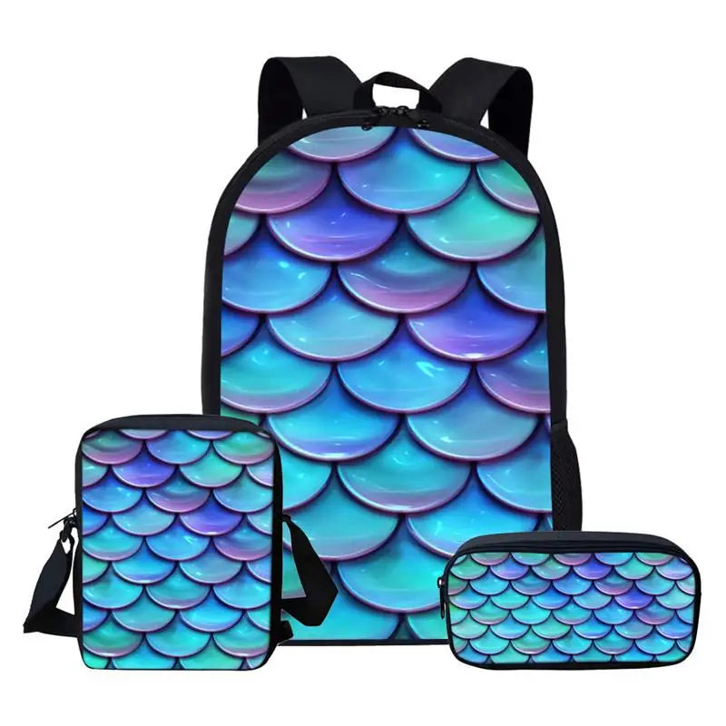 Colorful Mermaid Pattern School Bags Set for Kids