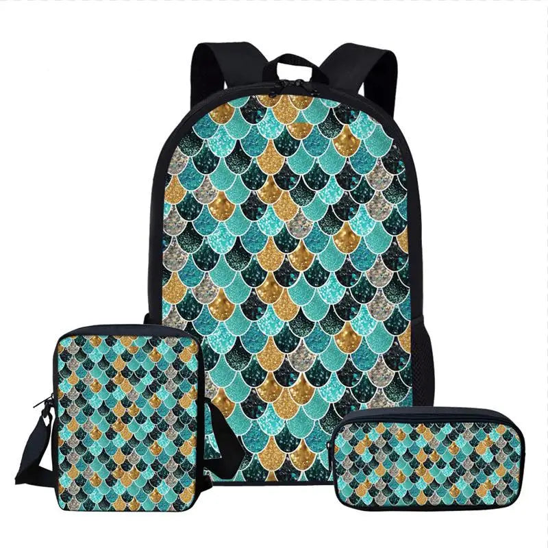 Colorful Mermaid Pattern School Bags Set for Kids