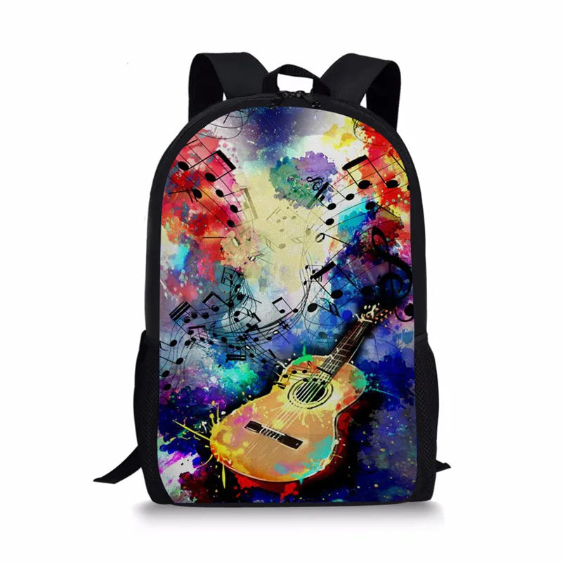 Colorful Music Note Printing School Shoulder Bag Guitar School Backpack
