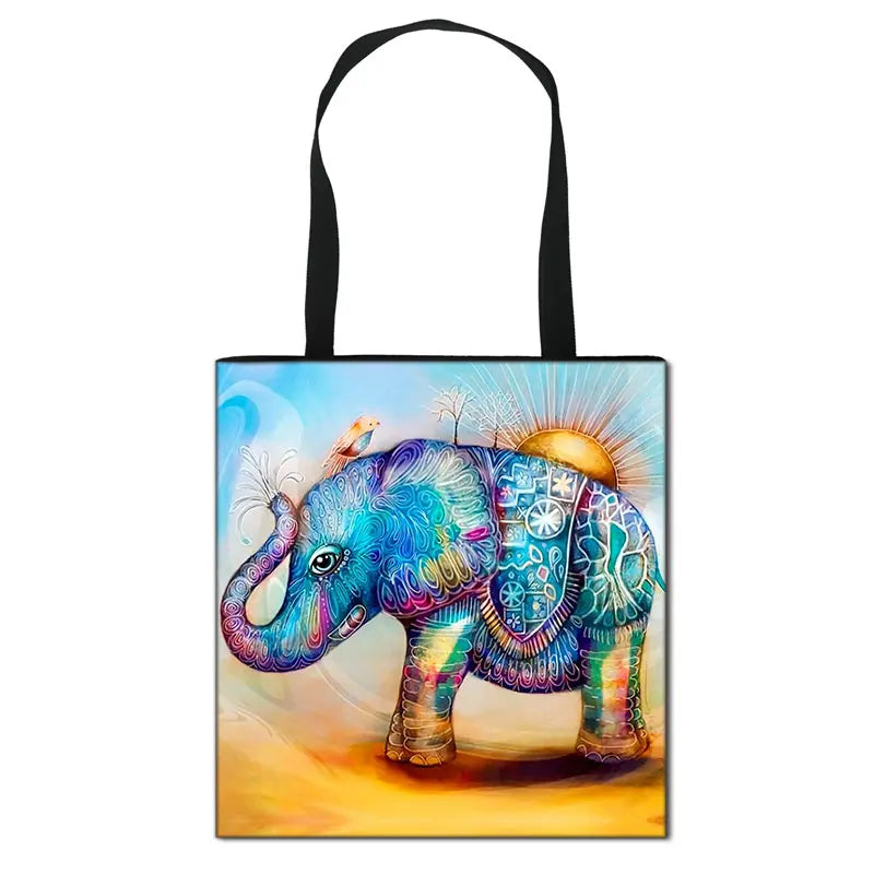 Colorful Elephant Print Totes Bag Women Casual Shoulder Bags