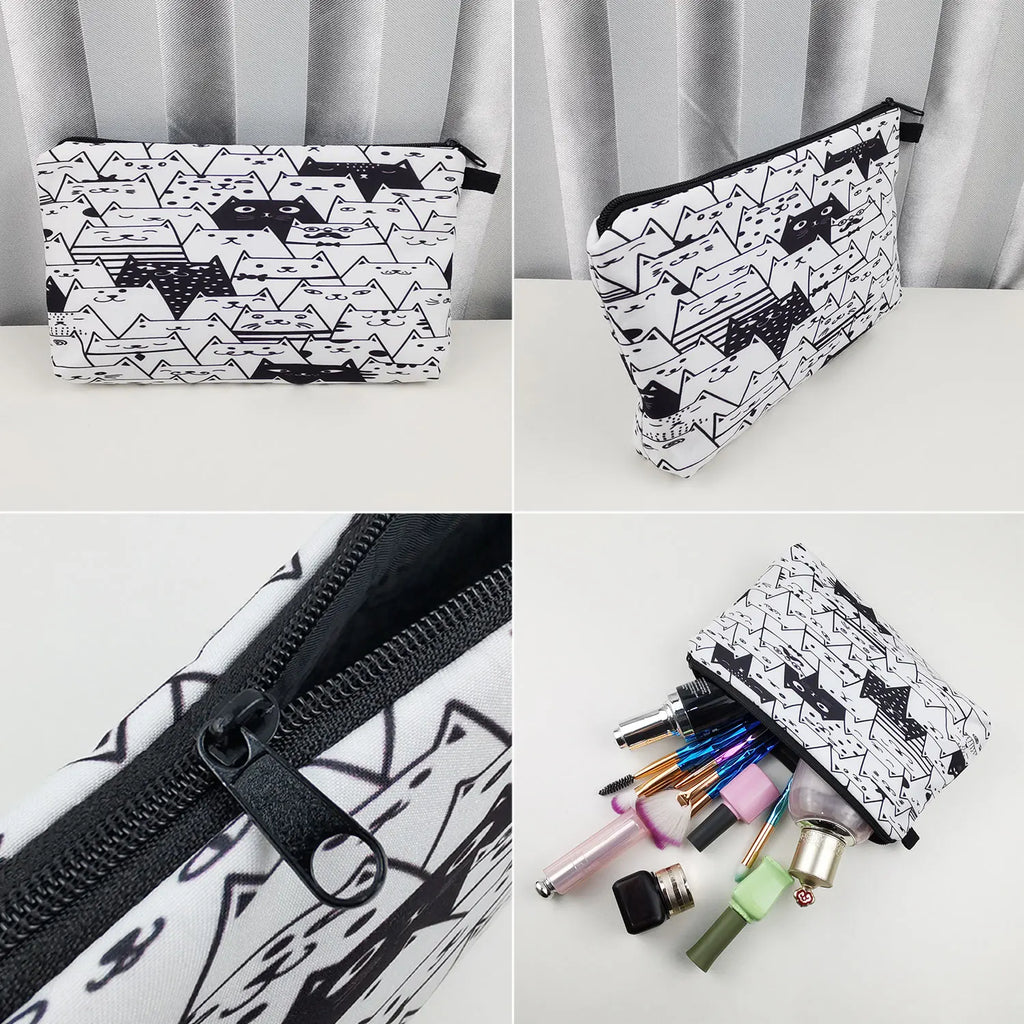 Cat Cosmetic Bags And Case Makeup Hand Tote Necessaire Biscuits Organizer