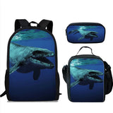 Mosasaurus Dinosaur 3D Print School Bag Set/3Pcs for Boys