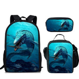 Mosasaurus Dinosaur 3D Print School Bag Set/3Pcs for Boys