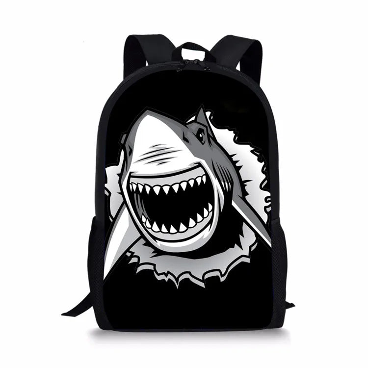 Shark Print School Bag for Teenager Boys Girls Unique 3d Children Kids Book Bag