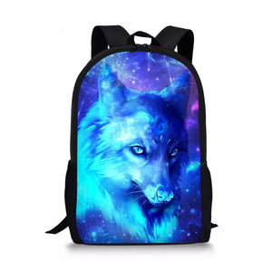 Star Wolf Pattern Kids Backpack Waterproof School Bag