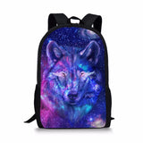 Star Wolf Pattern Kids Backpack Waterproof School Bag