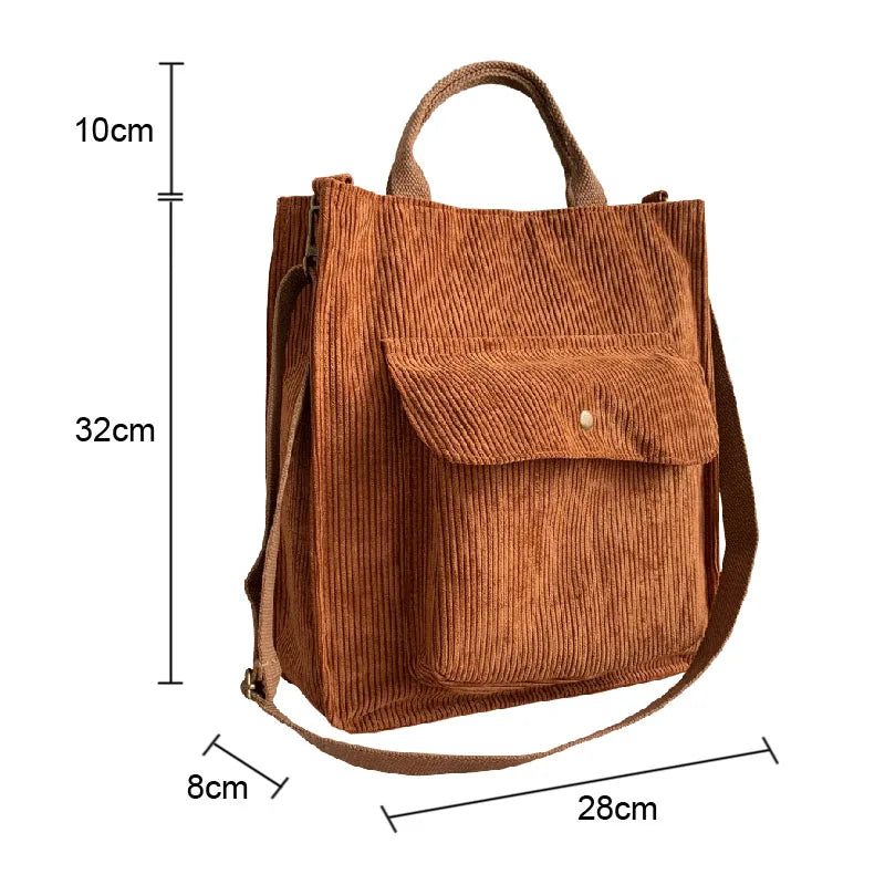 Corduroy Bag Women Shopper Handbag Canvas Shoulder Tote Bag