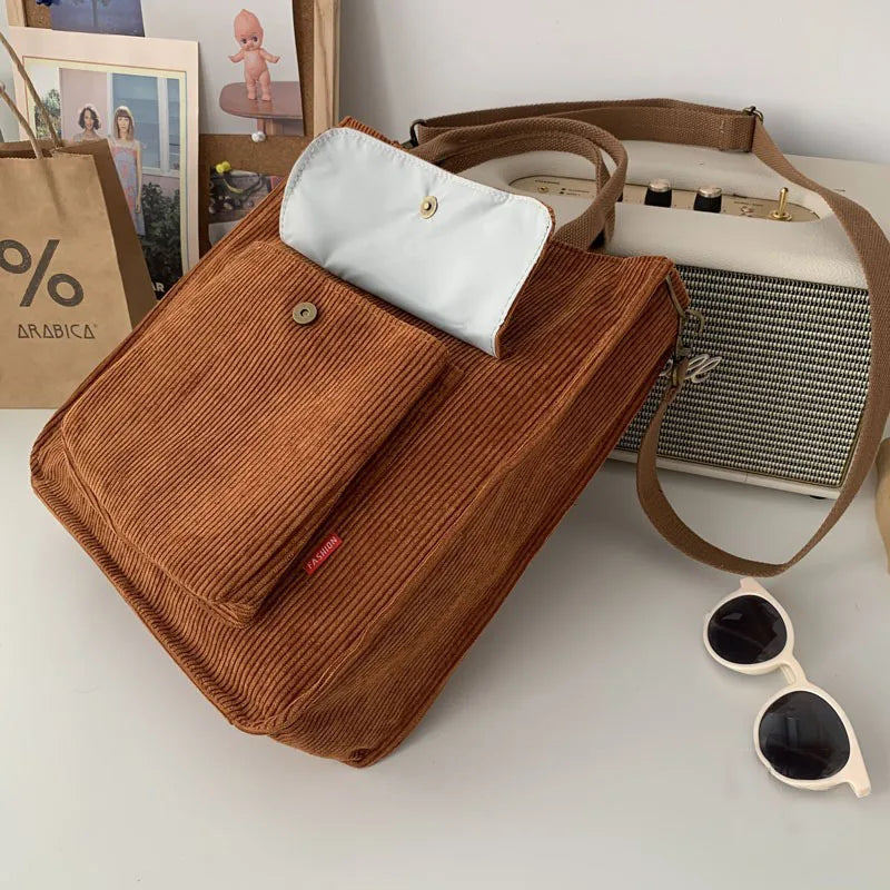 Corduroy Bag Women Shopper Handbag Canvas Shoulder Tote Bag