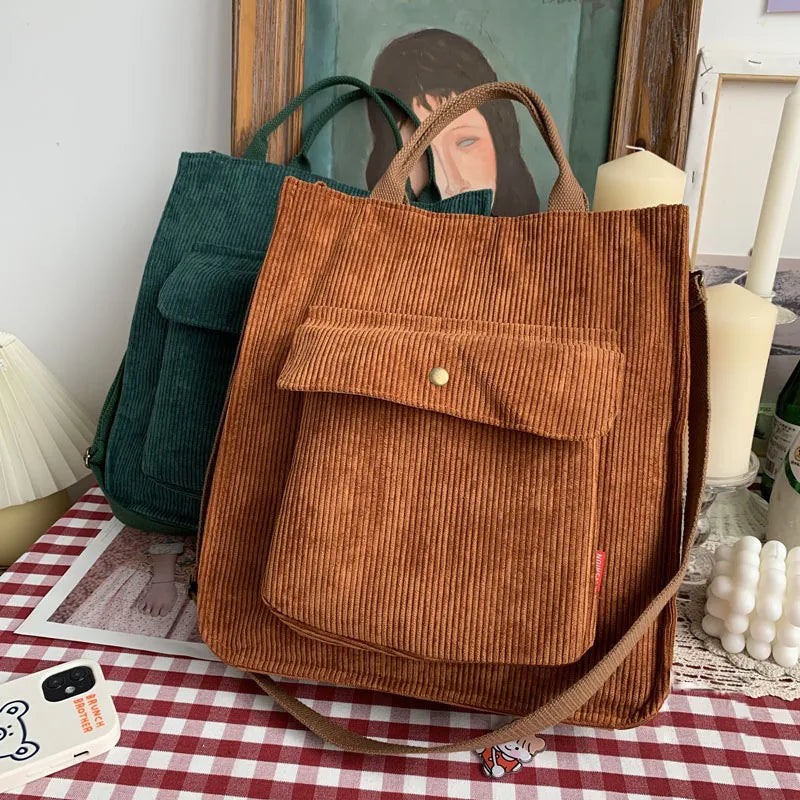 Corduroy Bag Women Shopper Handbag Canvas Shoulder Tote Bag