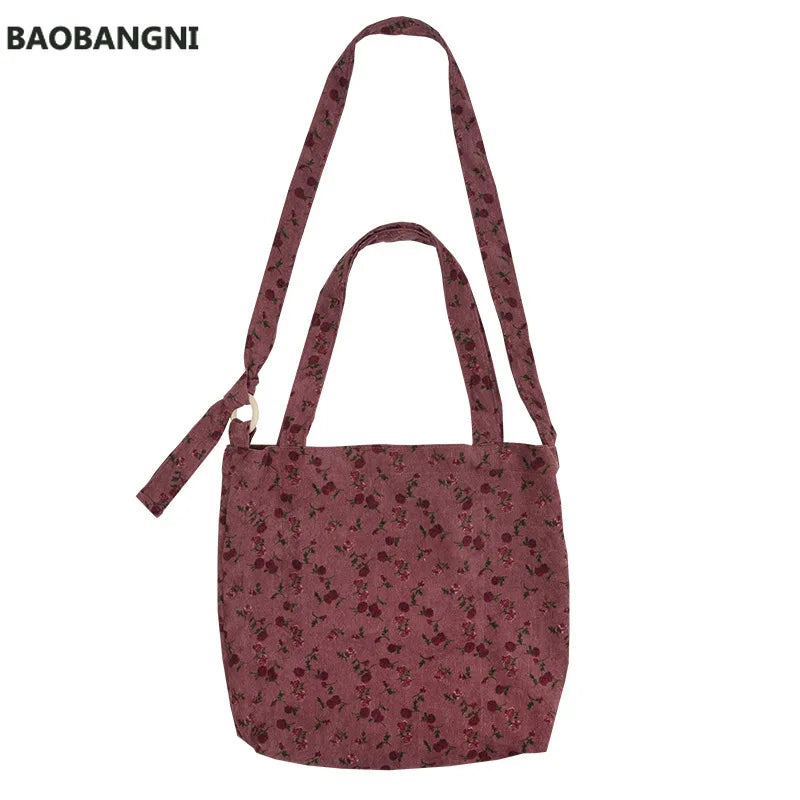 Corduroy Korea Autumn Winter Floral Crossbody Bag for Women Female